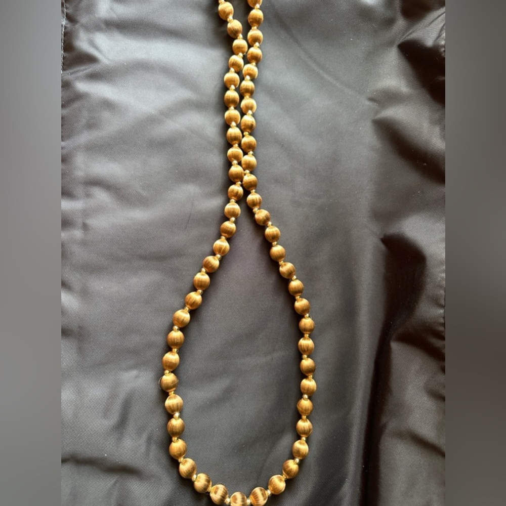 Gold Bead Strand Necklace - Classic Women's Jewelry